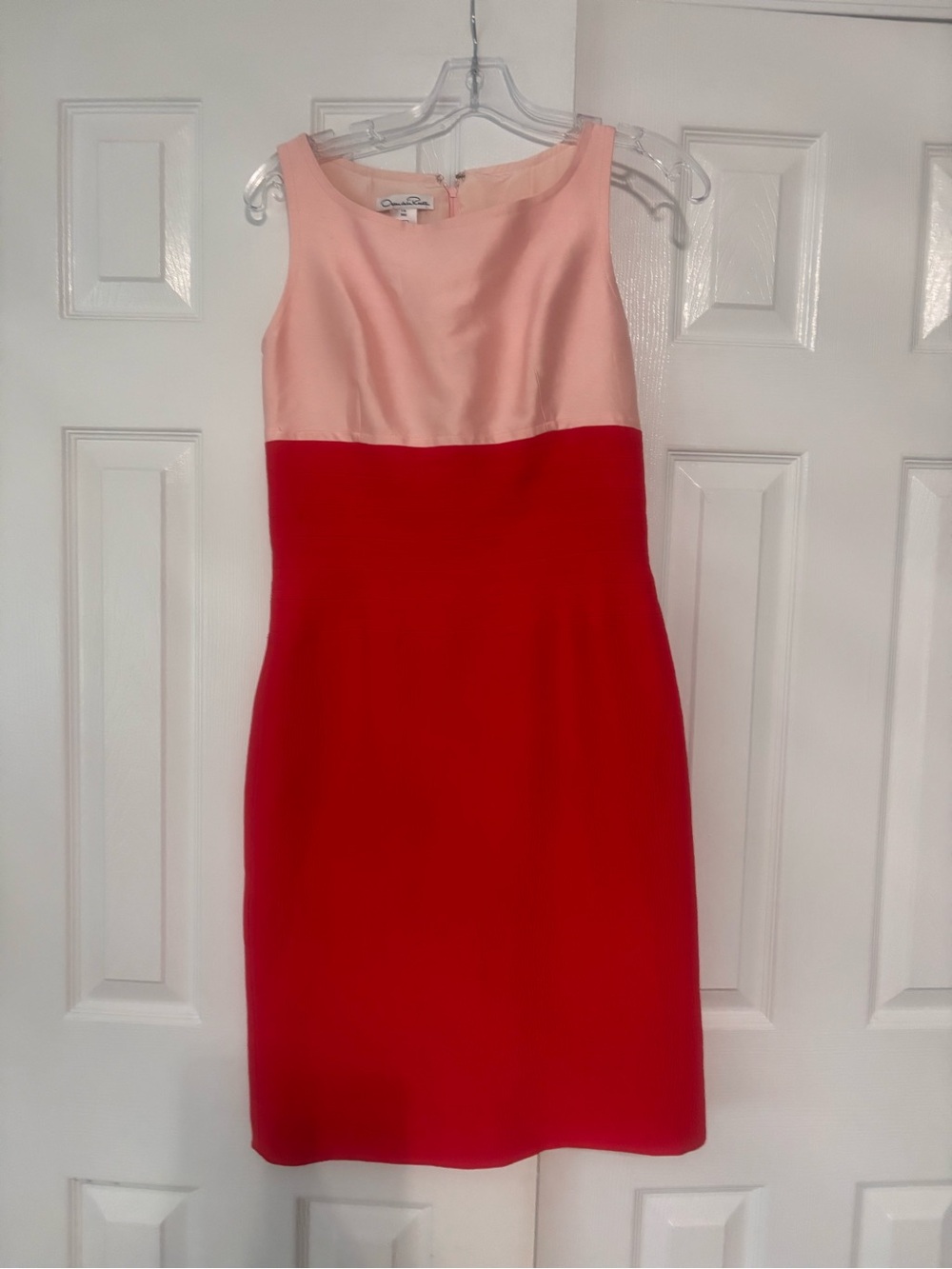 Oscar de la Renta Pink and Red Sleeveless Sheath Dress size 6